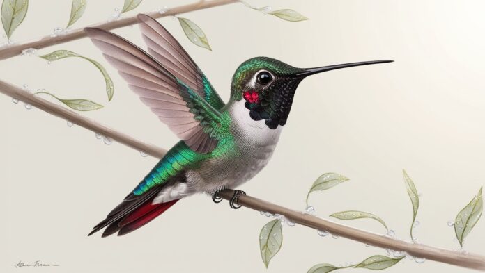 Leonardo_Phoenix_A_delicately_rendered_hummingbird_perches_on_3